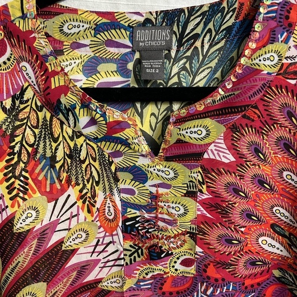 Additions By Chico's Women's Printed Leaf Abstract 3/4 Sleeve Blouse size 2 (M) - Picture 4 of 7